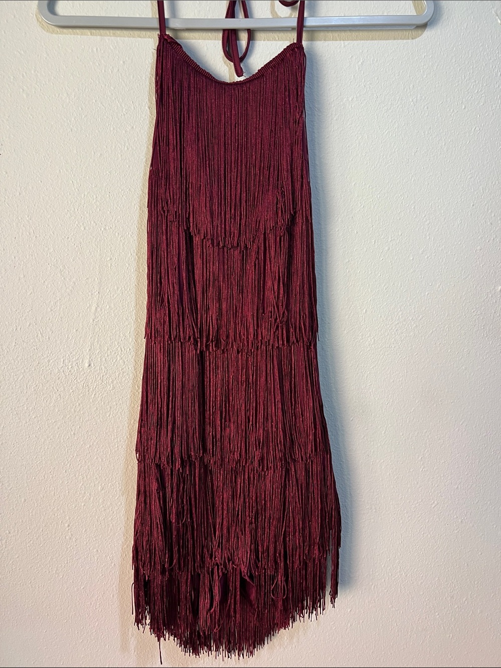 Fringe Halter Dress - Deep Burgundy. Dance Costume or Halloween Costume